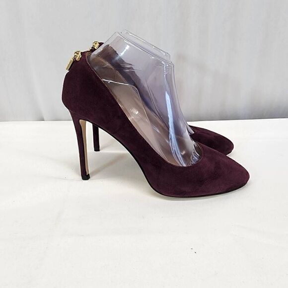 Michael Kors Burgandy Suede Heels Lock Hardware Size 8.5 - Picture 3 of 12